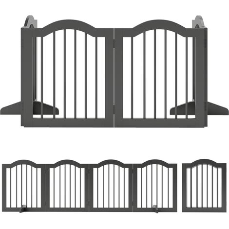 Barrière de séparation pour chien pliable à 4 panneaux 208 x 61 cm, grille stable en bois massif et MDF noir avec pieds de soutien pour l'intérieur (1/5)