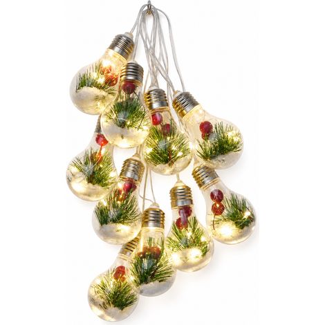 Guirlande LED de Noël avec 10 Ampoules Décoratives, 50 LED, Fil en Cuivre, Alimentée par 3 Piles AA, Fixe et Clignotante (1/5)