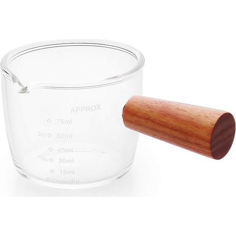 Tazzina graduata in vetro da 75 ml per espresso, bicchierino da espresso con beccuccio a V, misurino per latte liquido e in polvere per baristi, caffè e (1/5)