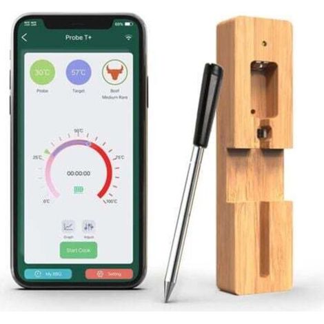 Stück Bluetooth-Küchenthermometer (50 m Reichweite) mit Timer und Alarmfunktion, geeignet für Heißluftfritteusen, Grills, Backöfen und Smoker.