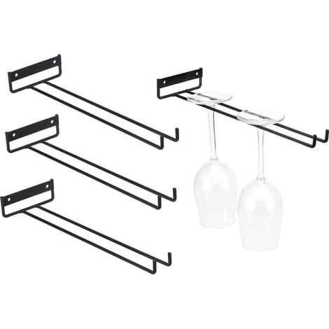 Porte-verres à vin - Ensemble de 4 pièces - Porte-verres à suspendre - Support mural - Peut contenir 4 bouteilles de vin - Accessoires pour le vin - Porte-verres mural...