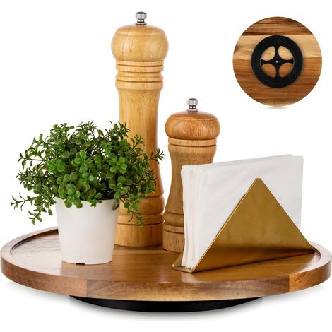 Round Acacia Wood Turntable 30cm for Decorative Coffee Table Centerpiece Kitchen Organizer for Cabinet Countertop (1/5)