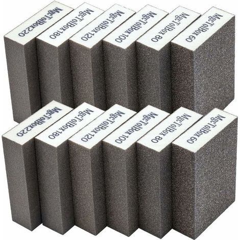 Juego de 12 esponjas abrasivas de alta densidad – Granulometría 60/80/100/120/180/220 – Lavables y reutilizables – Para lijar madera y metal -Crezuo
