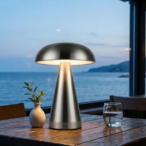 Lampe de table à champignons LED portable,Lumière de nuit de bureau sans fil avec 3 couleurs et contrôle de luminosité,Petites lampe (1/5)