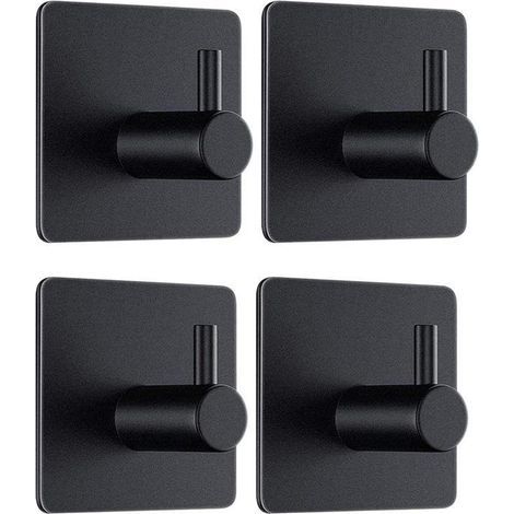 Handtuchhaken, 4er-Set, Klebehaken, Handtuchhalter, schwarz, kein Bohren erforderlich, Edelstahl (1/5)