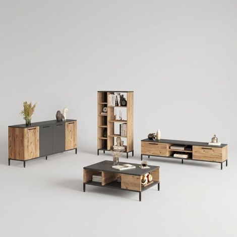 Wohnwand-Set fürs Wohnzimmer mit TV-Element und Bücherregal Nythox (1/4)