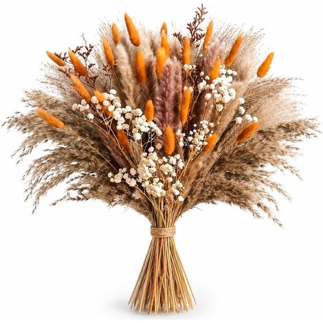 Bouquet de fleurs séchées pour une décoration automnale (44 cm de long), composé de fleurs séchées naturelles aux tons orangés Kit à assembler soi-même vase non inclus.