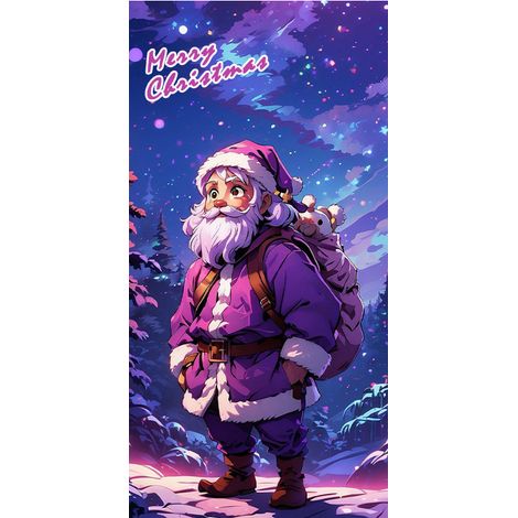 Nouvelle décoration de porte de Noël, bannière avec le Père Noël pour jardin, cour ou extérieur - 90 x 180 cm (perforée + ruban) - 54