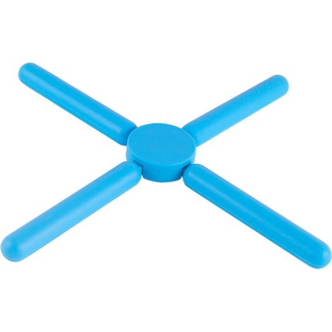 Lot de 1 dessous de plat pliable en silicone, dessous de plat pliable, antidérapant, design compact en forme de croix, dessous de plat extensible en silicone, bleu (1/4)