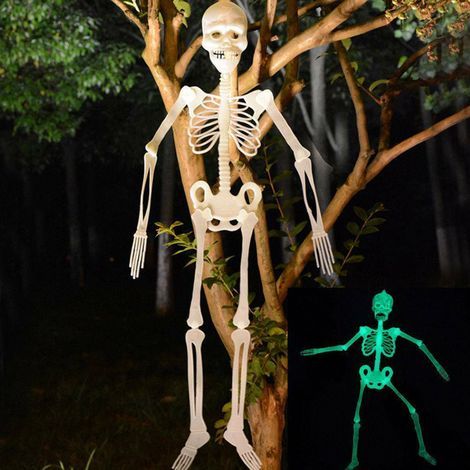 Squelette d'Halloween à suspendre 90 cm Squelette lumineux avec joints flexibles squelette en plastique PVC léger et résistant Halloween décorations pour maison, fête, bar (1/5)