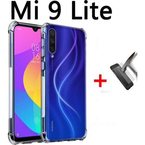 Coque Xiaomi Mi 9 Lite（6.39"） Housse en silicone transparente pour téléphone portable + Protecteur d'écran en verre trempé (1/4)