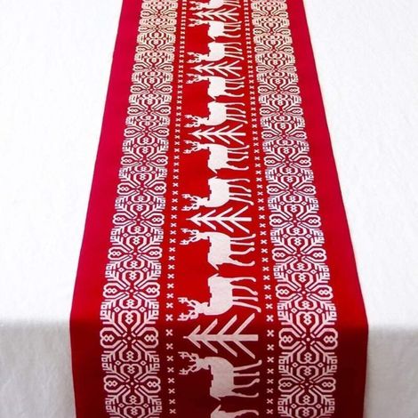 Nappe de Noël, chemin de table en coton et lin, décoration de table de Noël, nappe de fête lavable, 33 x 183 cm, nappe de Noël