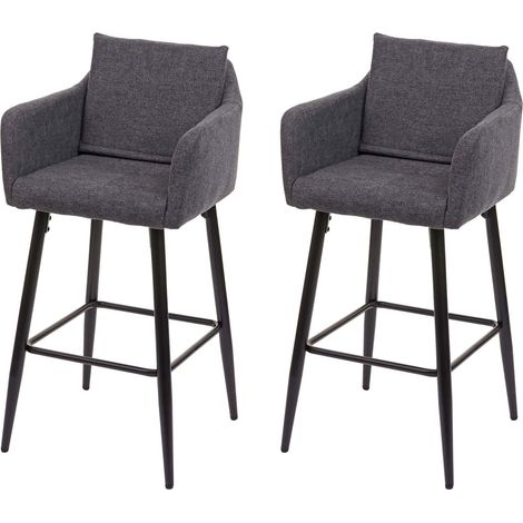 2x Tabouret de bar HWC-H93, tabouret de comptoir, repose-pieds métal - tissu/textile gris foncé (1/5)