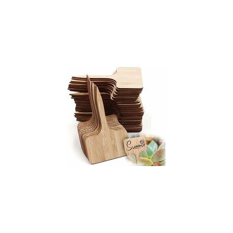 Lote de 50 etiquetas en bambú para plantas – Résistantes aux UV – Marqueurs T-Type para jardin potager et pépinières