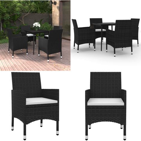 Ensemble à manger de jardin coussins 5 pcs Résine tressée Verre - Table de jardin - Chaises de jardin (1/5)