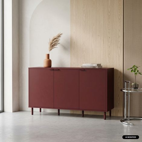 sweeek - Buffet décor bois et métal 3 portes 120cm bordeaux - Ellie (1/5)