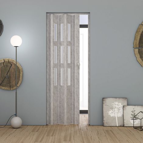 Innenraum Falttur in pvc 83x214 cm Mod. Maya Grauer Beton mit satiniertem Glas