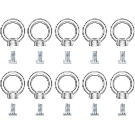 Lot de 10 écrous à anneau avec vis à tête carrée M6 en acier inoxydable 304 avec matériel de fixation - Vis à œil M6 avec filetage pour accessoires de levage (1/5)