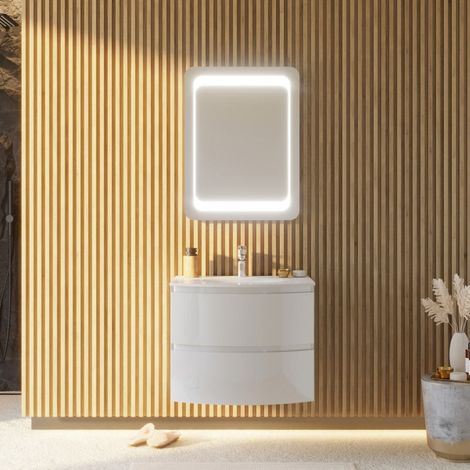 Gebogener Wandschrank Für Badezimmer 70Cm Weiss Glänzend Led Spiegel 80X60 Los Angeles (1/5)