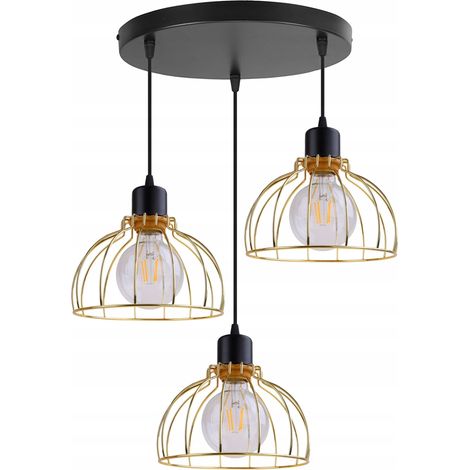LÁMPARA DE TECHO COLGANTE LÁMPARA DE ARAÑA PANTALLA DORADA LOFT (1/5)