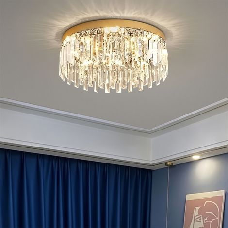 AUTRUCKER Grand plafonnier rond luxueux en cristal,décoration de salon moderne et minimaliste.Éclairage intérieur complet, E14, finition cristal doré,80 x 19CM (1/4)