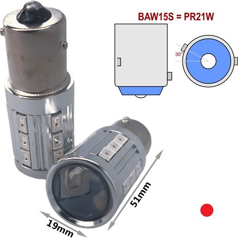 Lampada Led BAW15s PR21W Rosso 12V 24V 21W Compatibile Osram 7508LDR 21 Smd 5730 Con Lente Ingrandimento (1/3)