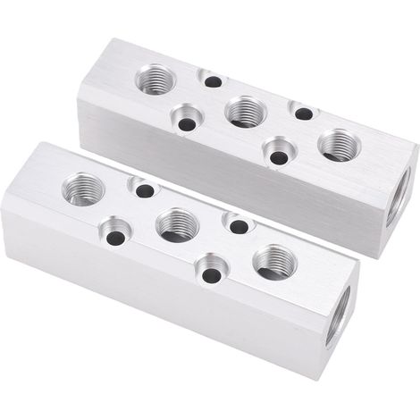 Collecteur d'air en aluminium, 2 pièces, 3 voies, 5 ports, séparateur de bloc de compresseur d'air pneumatique, Port de sortie 1/4 po NPT, Port d'alimentation 1/2 po NPT (1/5)