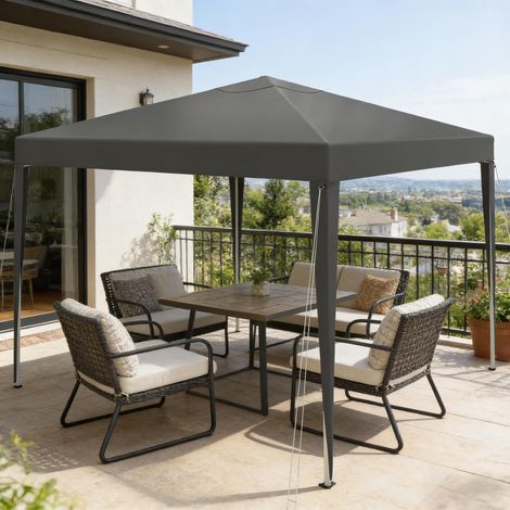 Tonnelle pliante 3x3 m hauteur réglable avec sac de transport, Oxford et métal, gris foncé