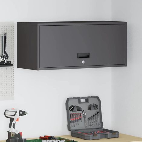 vidaXL  Wall Cabinet for Garage with Gas-lift Door  Black