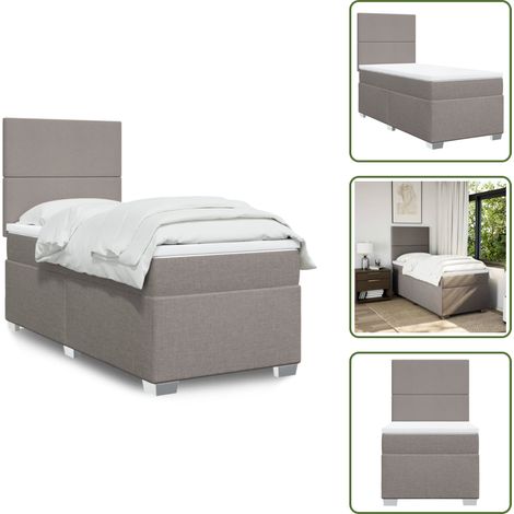Sommier à lattes de lit avec matelas Taupe 90x200 cm Tissu - Lit Double - Literie - Matelas À Ressorts Ensachés - Tête De Lit Réglable - Surmatelas (1/5)