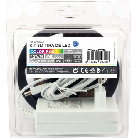 Kit 3M Tira de LED 7,2W/M IP20 RGB preparado