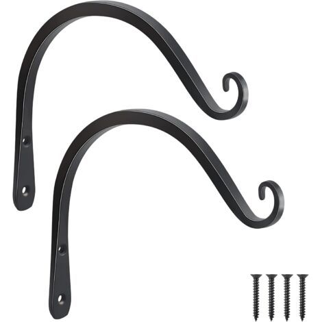 BEBUSINGOTO 2 nos. 8 inch hanging Plant Bracket Wall Hook ornemental Plant Bracket for Outdoor hanging Bird Feeder, windbell, Plant basket, Black (1/5)