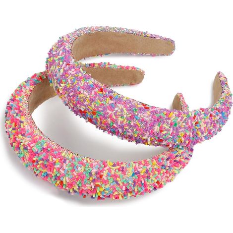 Lot de 2 bandeaux rembourrés larges pour femmes et filles, antidérapants, roses et violets, en forme de donut épais. Jolis bandeaux (1/4)