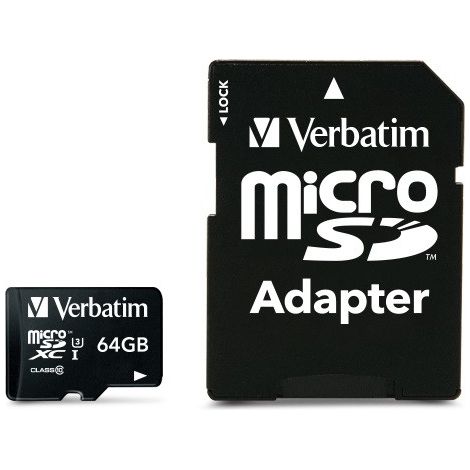 Carte MicroSDXC VERBATIM Pro U3 64 Go avec adaptateur