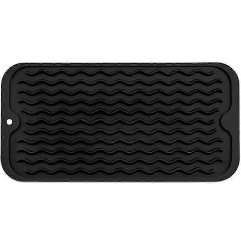 Tapis égouttoir à vaisselle multi-usages, facile à nettoyer, écologique, résistant à la chaleur - Tapis en silicone pour plan de travail de cuisine, noir - A (1/5)