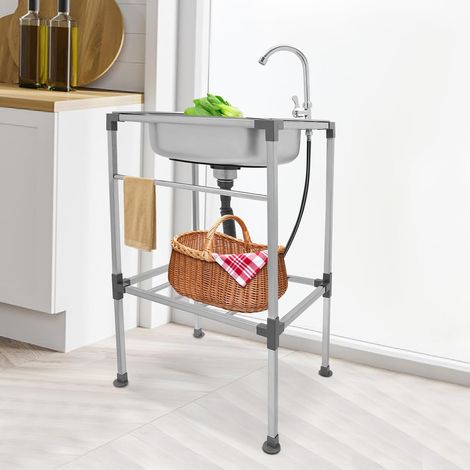 Lavabo en acier inoxydable, mobile autoportant, montage rapide, bol unique, évier de cuisine commercial, avec robinet, 533883cm (1/5)