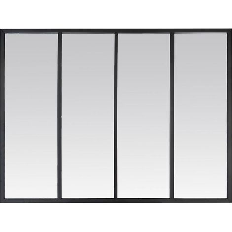 Drawer – Miroir sur pied industriel 90x120 cm – 4 bandes en métal – Design inspiré des fenêtres d'atelier – Pour intérieur moderne