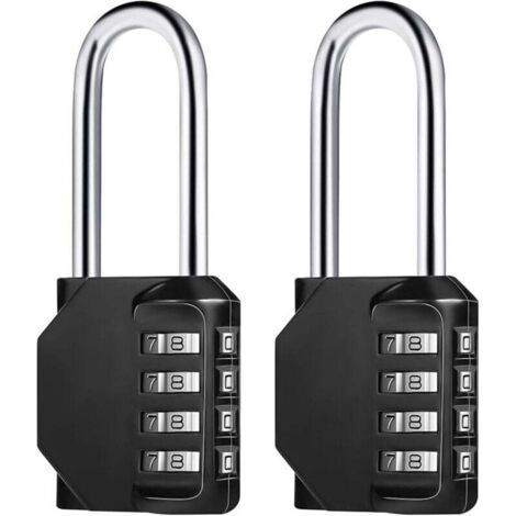 2 Pcs (Noir) Cadenas Code 4 Chiffres Long, Alliage de Zinc Cadenas à Combinaison Antirouille Cadenas Casier Code pour Placard Gym Garage