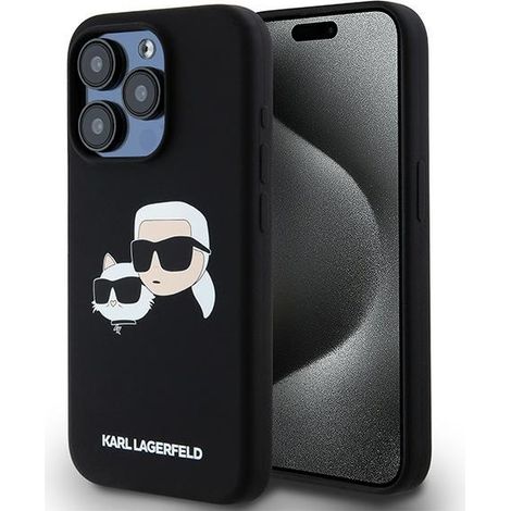 Funda rígida de silicona Karl & Choupette MagSafe para iPhone 15 Pro 6.1 de Karl Lagerfeld KLHMP15LSKCHPPLK (negro/negro) (1/5)