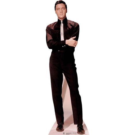 Figurine en carton Elvis Presley en costume noir et cravate blanche H180 cm