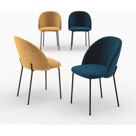 Pack 4 chaises en velours jaune moutarde et bleu foncé - KARL (1/5)