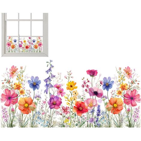 Stickers muraux de jardin, autocollant de fenêtre floral Autocollant de Autocollant de fleurs de carillon de vent bleu amovible pour la déco (1/5)