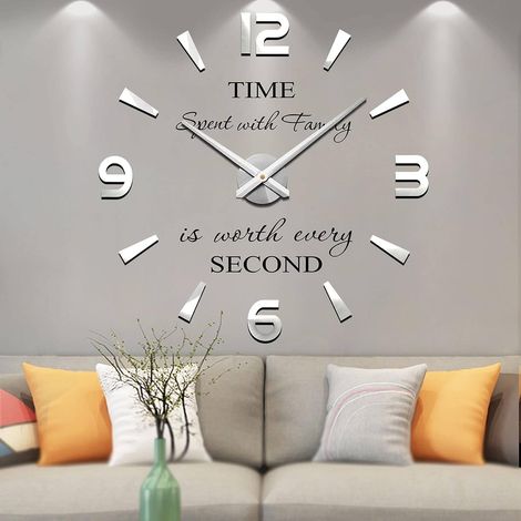 Grande Horloge Murale 3D DIY avec Stickers Miroir Décoratifs pour Bureau, Salon, Maison - Décoration Murale Moderne (1/5)
