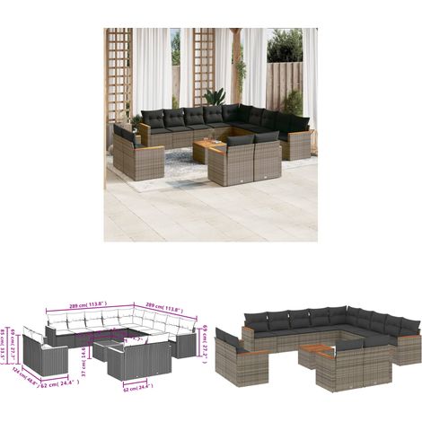 14-tlg. Garten-Sofagarnitur mit Kissen Grau Poly Rattan - Gartenmöbel Set - Esszimmergarnitur - Outdoor Möbel - Lounge Sofa - Rattan Gartenmöbel - Home & Living (1/3)