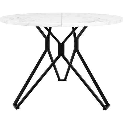 Mesa de comedor redonda 100 x 100 x 76 cm en MDF efecto mármol negro con patas metálicas (1/5)