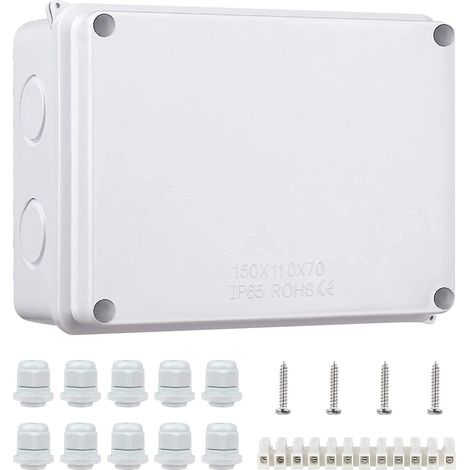 Boîte de Dérivation Étanche IP65, Boîtier Électrique En Saillie, Boîte de Jonction Extérieure ABS pour Connexions - 150x110x70 mm (1/5)