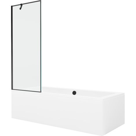 Mexen Cube Rechteckige Badewanne 170 x 80 cm mit Verkleidung und 1-flügeliger Abtrennung 70 cm, schwarzes Muster (1/5)