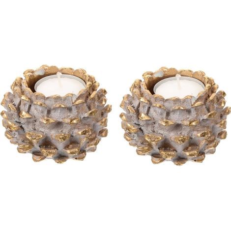 2pièces Porte-Bougie Résine Vintage Forme De Pomme De Pin Support Décoratif De Table pour Noël Et Fêtes Ambiance Chaleureuse Et Rustique (1/5)