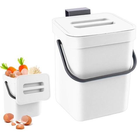 Compostador,Cubo de basura pequeño para cocina,Contenedor colgante para residuos orgánicos,Cubo de encimera con tapa,3L Blanco (1/5)