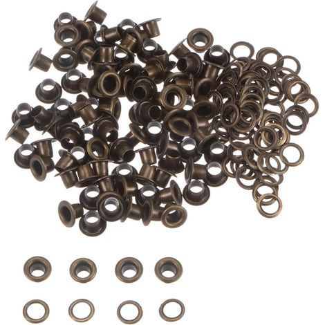 100 - Œillets en Métal - Rondelles - Fixation pour Cuir et Tissu - Résistant à la Corrosion - Pour Chaussures et Sacs DIY - Bronze - 3mm x 6mm (1/5)